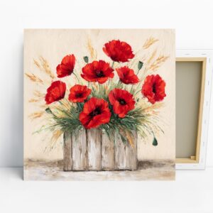 Red Poppy Bouquet Art, Canvas or Poster, Floral...