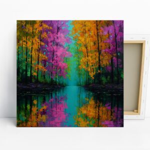 Vibrant Forest Reflection Art, Canvas or Poster...