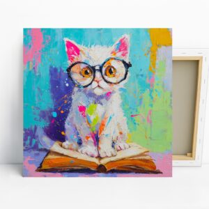 Nerdy Cat Art, Canvas or Poster, Whimsical Cont...