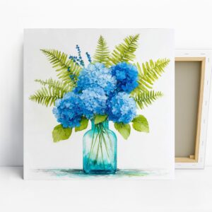 Blue Hydrangea Art, Canvas or Poster, Floral Co...