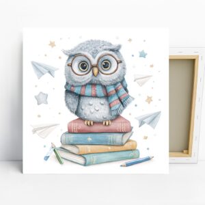 Owl Book Art, Canvas or Poster, Whimsical Moder...