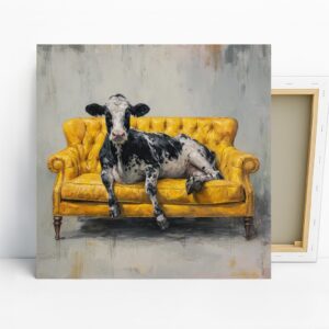 Cow on Yellow Couch Art
