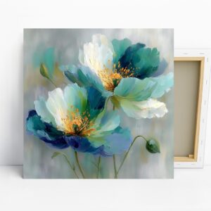 Teal Poppy Bloom Art, Canvas or Poster, Floral ...