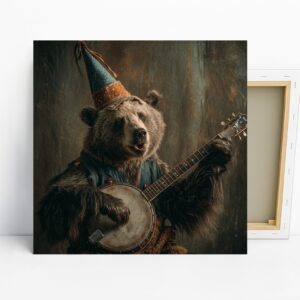 Bear Banjo Art, Canvas or Poster, Whimsical Rus...