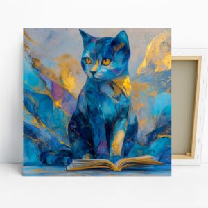 Blue Cat Reading Art