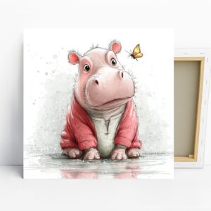 Hippo Butterfly Art, Canvas or Poster, Whimsica...