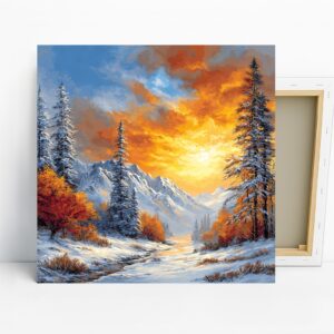 Fiery Winter Sunset Mountain Art