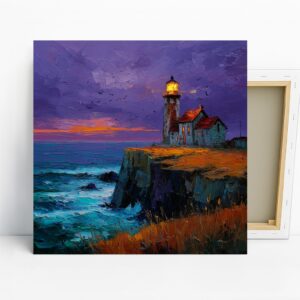 Lighthouse Cliff Sunset Art