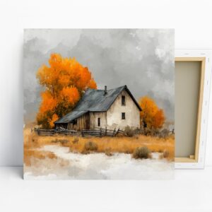 Autumn Barn Art, Canvas or Poster, Vintage Rust...