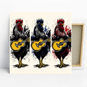 Guitar Playing Rooster Art, Canvas or Poster, C...