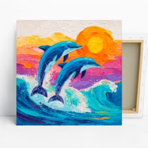 Dolphin Sunset Art, Canvas or Poster, Contempor...