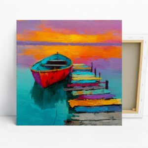 Vibrant Sunset Boat Art