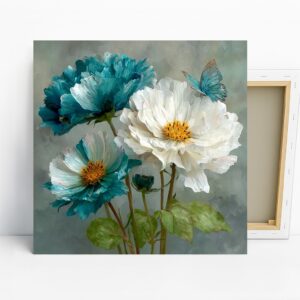 Teal Peony Butterfly Art
