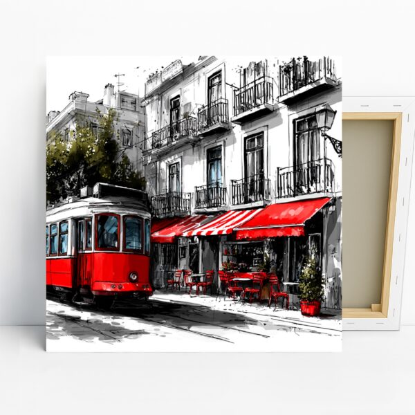 Red Tram City Scene Art