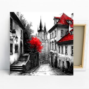 Red Roofed Prague Cityscape Art