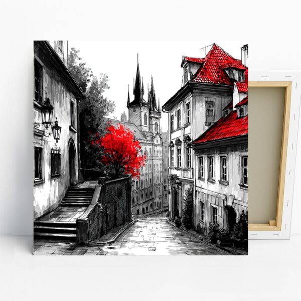 Red Roofed Prague Cityscape Art