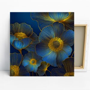 Golden Blue Floral Art