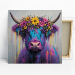Highland Cow Art, Canvas or Poster, Whimsical C...