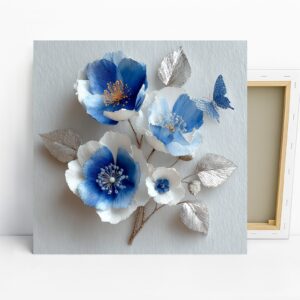 Blue Poppy Butterfly Art, Canvas or Poster, Flo...