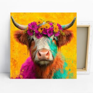 Highland Cow Art, Canvas or Poster, Whimsical F...
