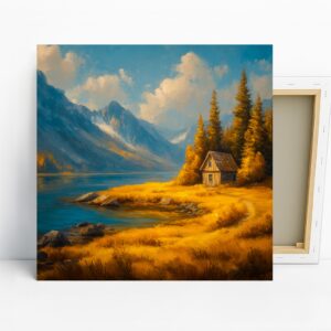 Mountain Lake Cabin Art