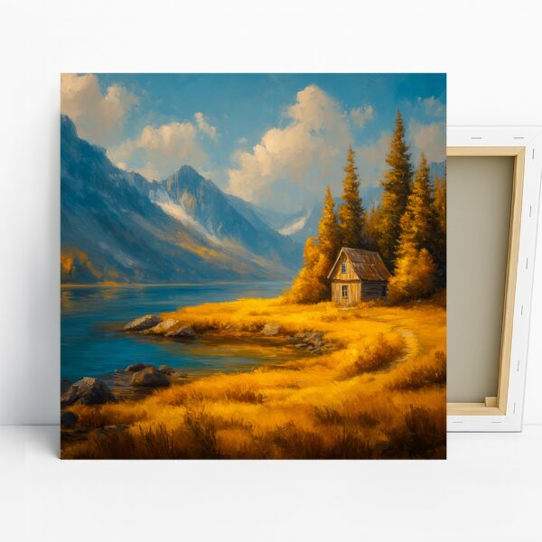 Mountain Lake Cabin Art