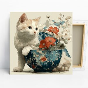Cat and Flowers Art