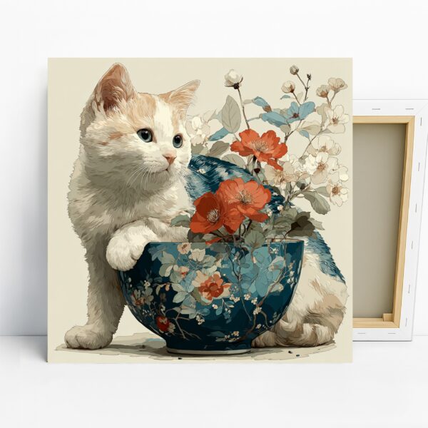 Cat and Flowers Art