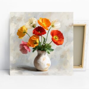 Vibrant Poppy Bouquet Art, Canvas or Poster, Fl...
