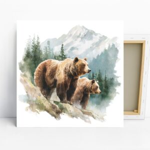 Bear Family Art, Canvas or Poster, Nature Rusti...