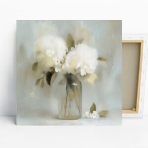 White Hydrangea Art, Canvas or Poster, Still Li...