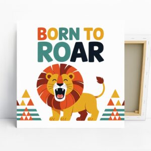 Lion Roar Art, Canvas or Poster, Whimsical Modern Decor, Nursery Children's Room Bedroom Wall Art, Orange Yellow Green Blue Colors