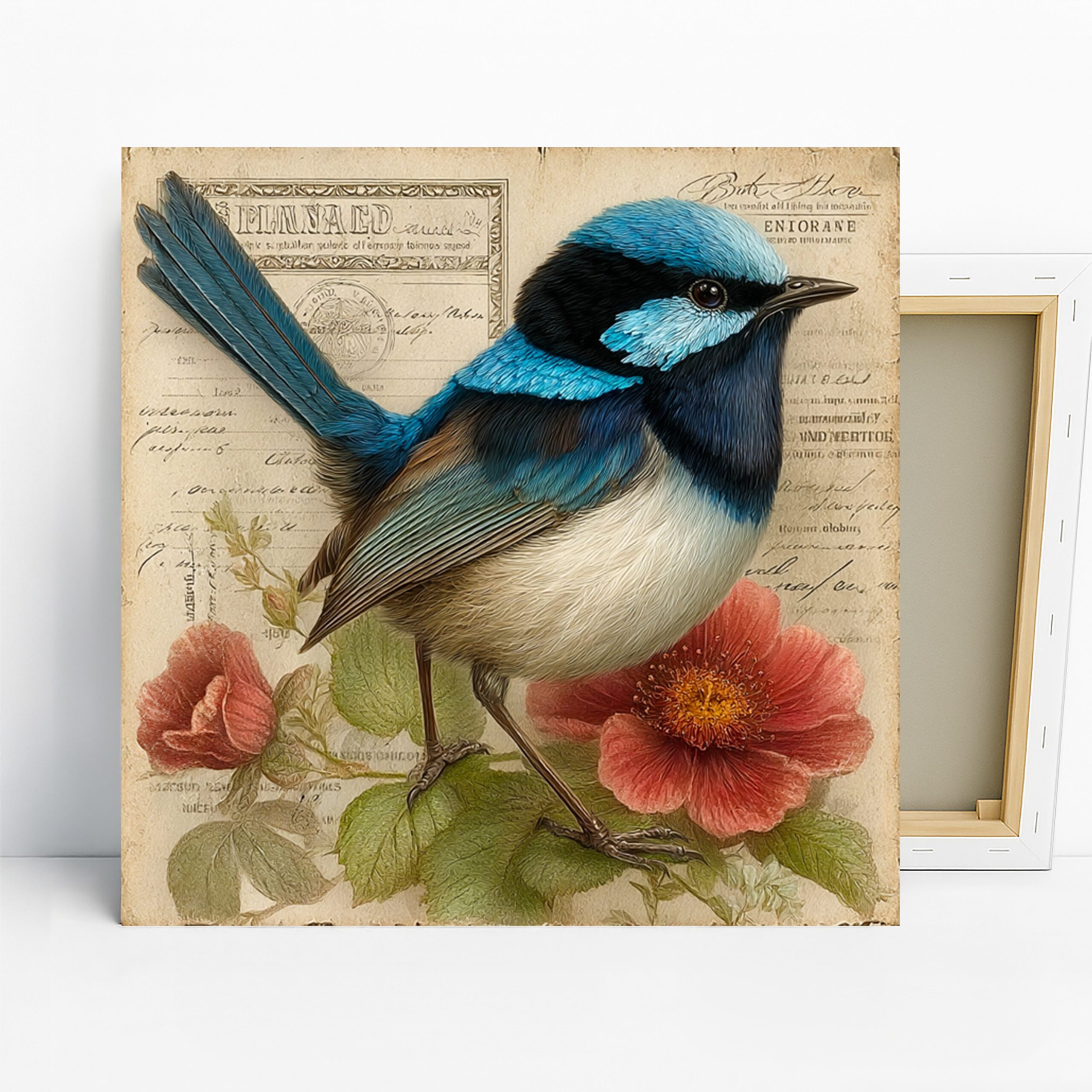 Blue Jay Art, Canvas or Poster, Vintage Nature Rustic Decor, Living Room Bedroom Office Dining Room Wall Art, Blue Red Black White