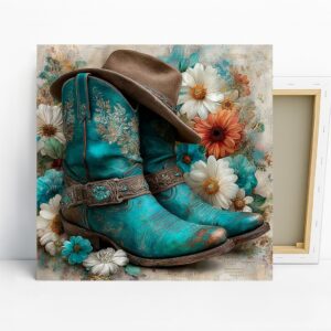 Cowboy Boots and Flowers Art