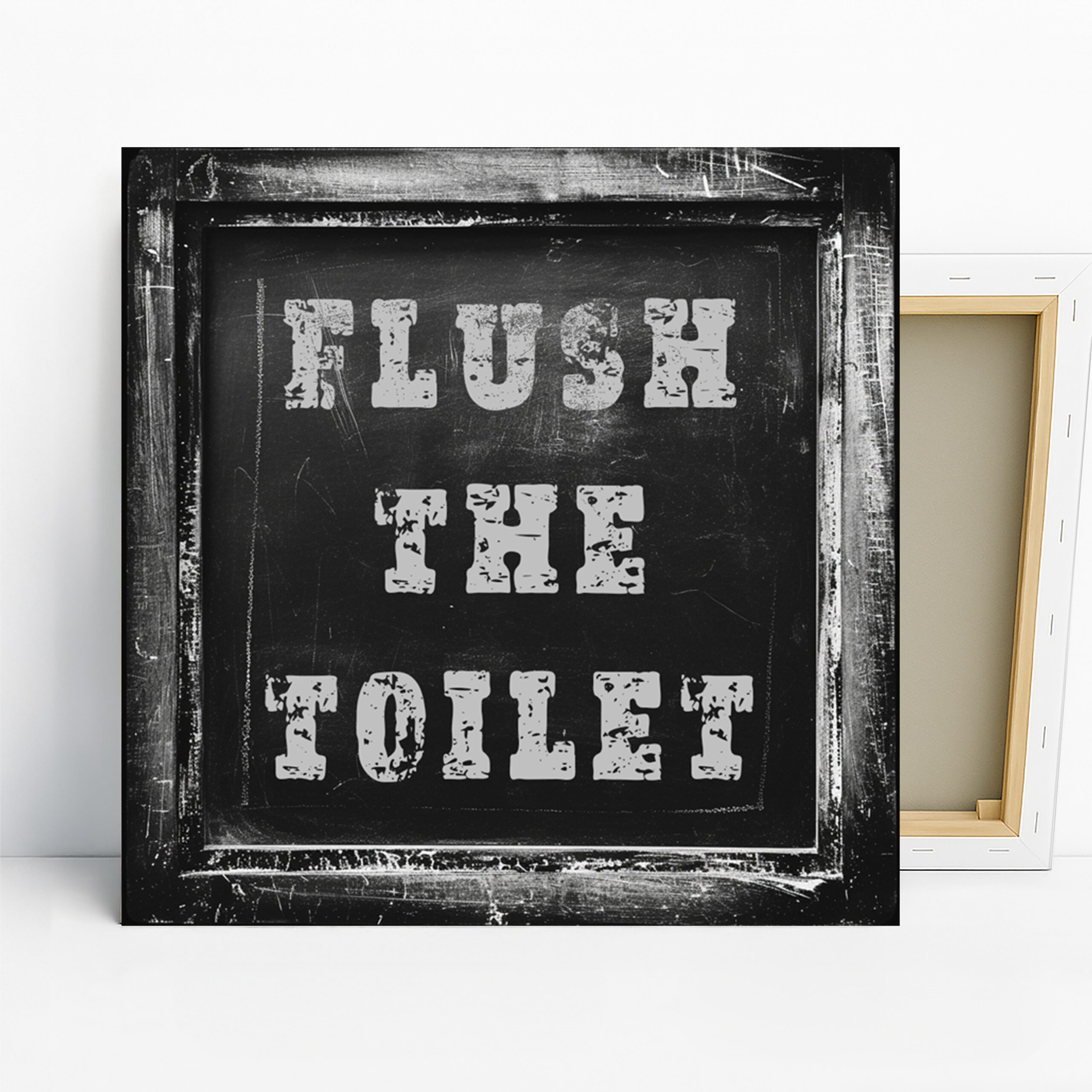 Flush The Toilet Art, Canvas or Poster, Vintage Retro Decor, Bathroom Home Gym Game Room Wall Art, Black White Grey, Industrial Humor Decor