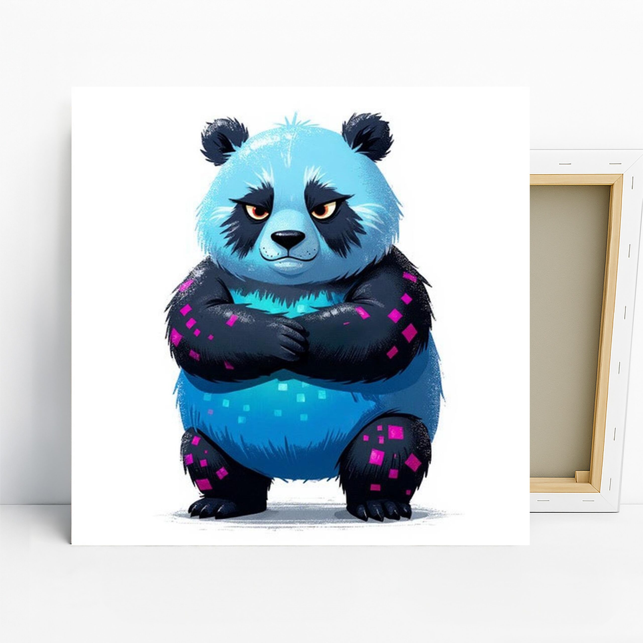 Blue Panda Art, Canvas or Poster, Pop Art Modern Decor, Living Room Bedroom Children's Room Wall Art, Blue Pink Black and White