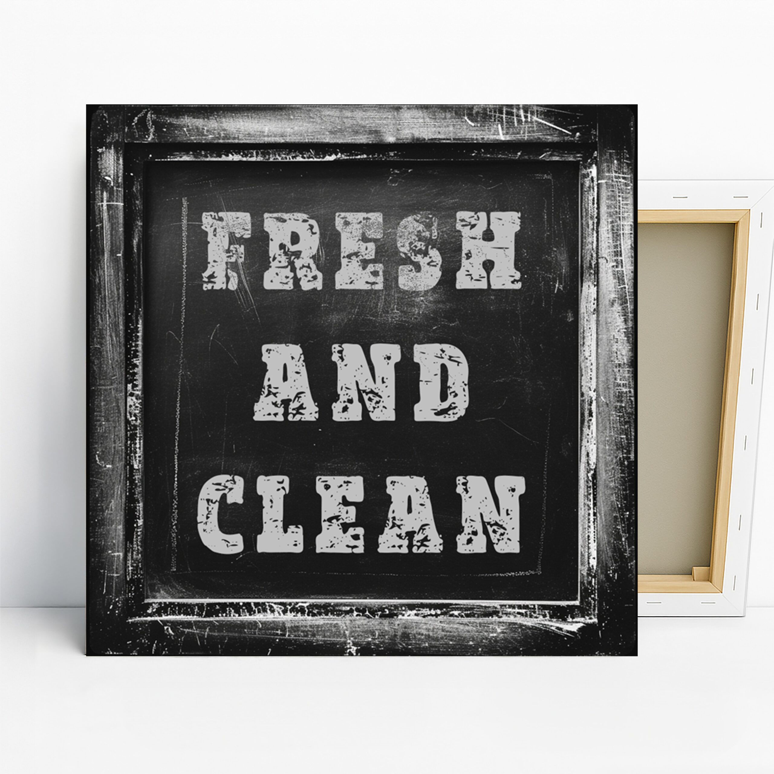 Fresh and Clean Art, Canvas or Poster, Vintage Industrial Rustic Decor, Kitchen Bathroom Wall Art, Black White Grey Modern Typography Print