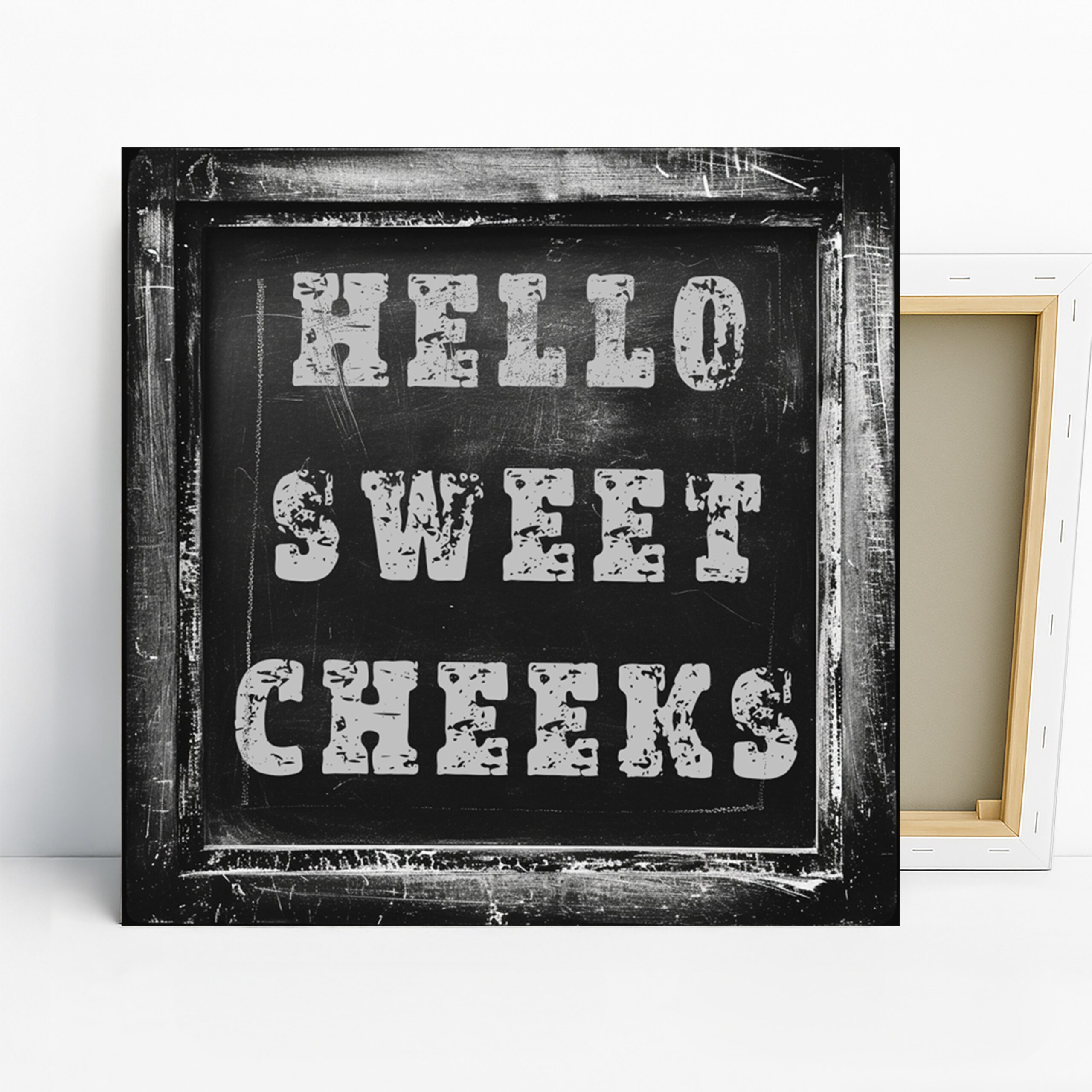 Hello Sweet Cheeks Art, Canvas or Poster, Vintage Retro Industrial Decor, Kitchen Dining Home Office Game Room Wall Art, Black White Grey