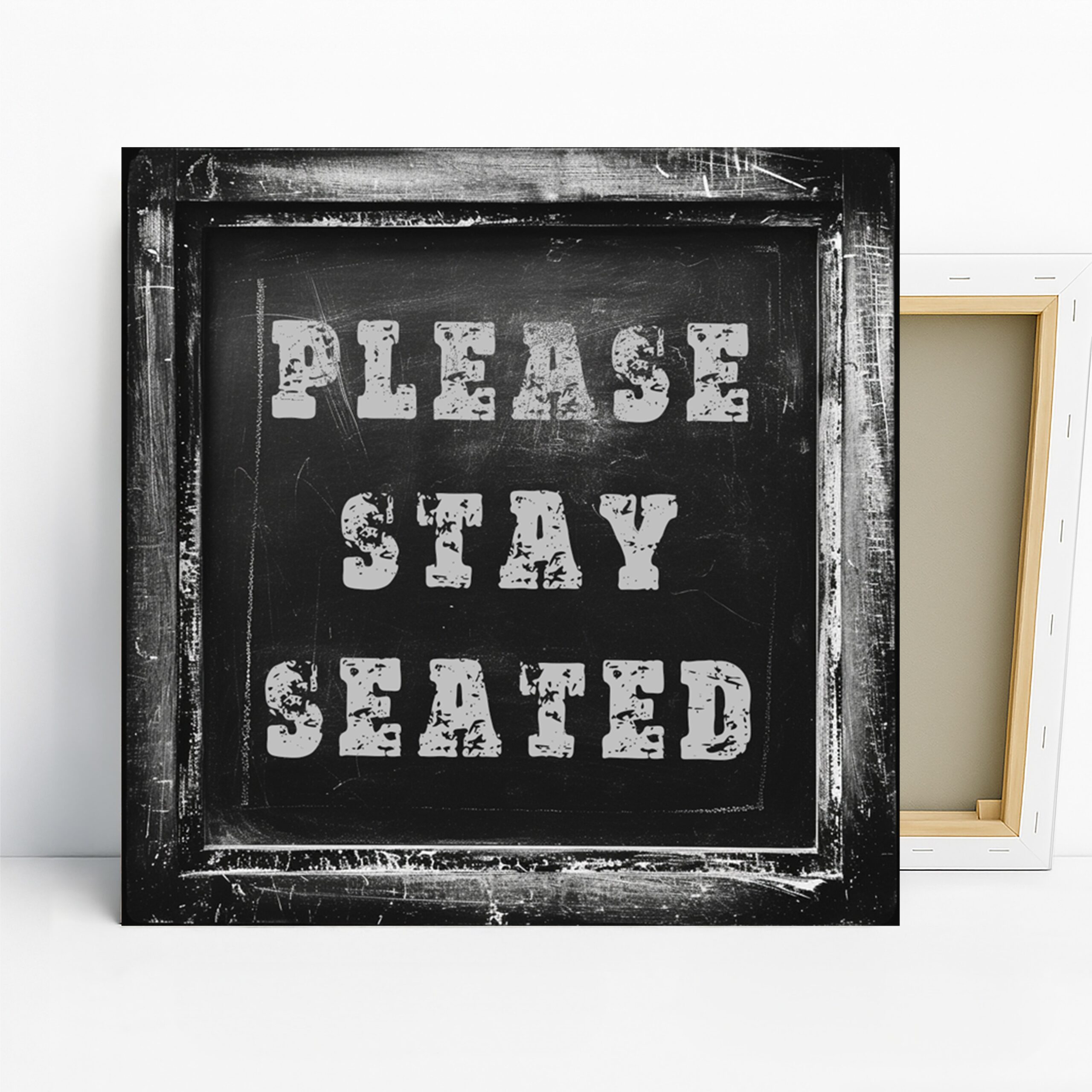 Motivational Stay Seated Art, Canvas or Poster, Vintage Street Art Decor, Office Game Room Living Room Bedroom Wall Art, Black White Grey