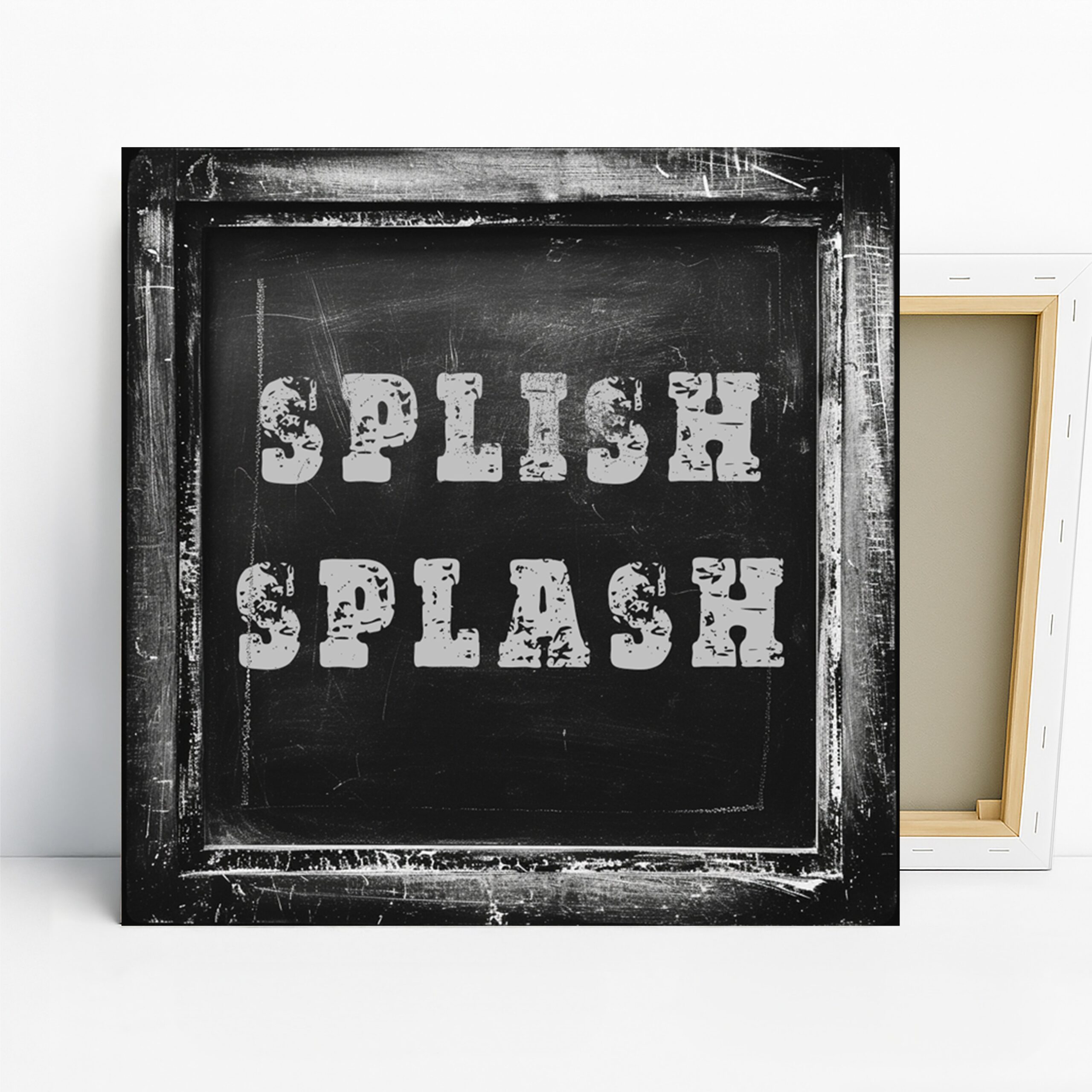 Splish Splash Typography Art, Canvas or Poster, Vintage Street Retro Decor, Office Game Room Living Room Wall Art, Black White Grey