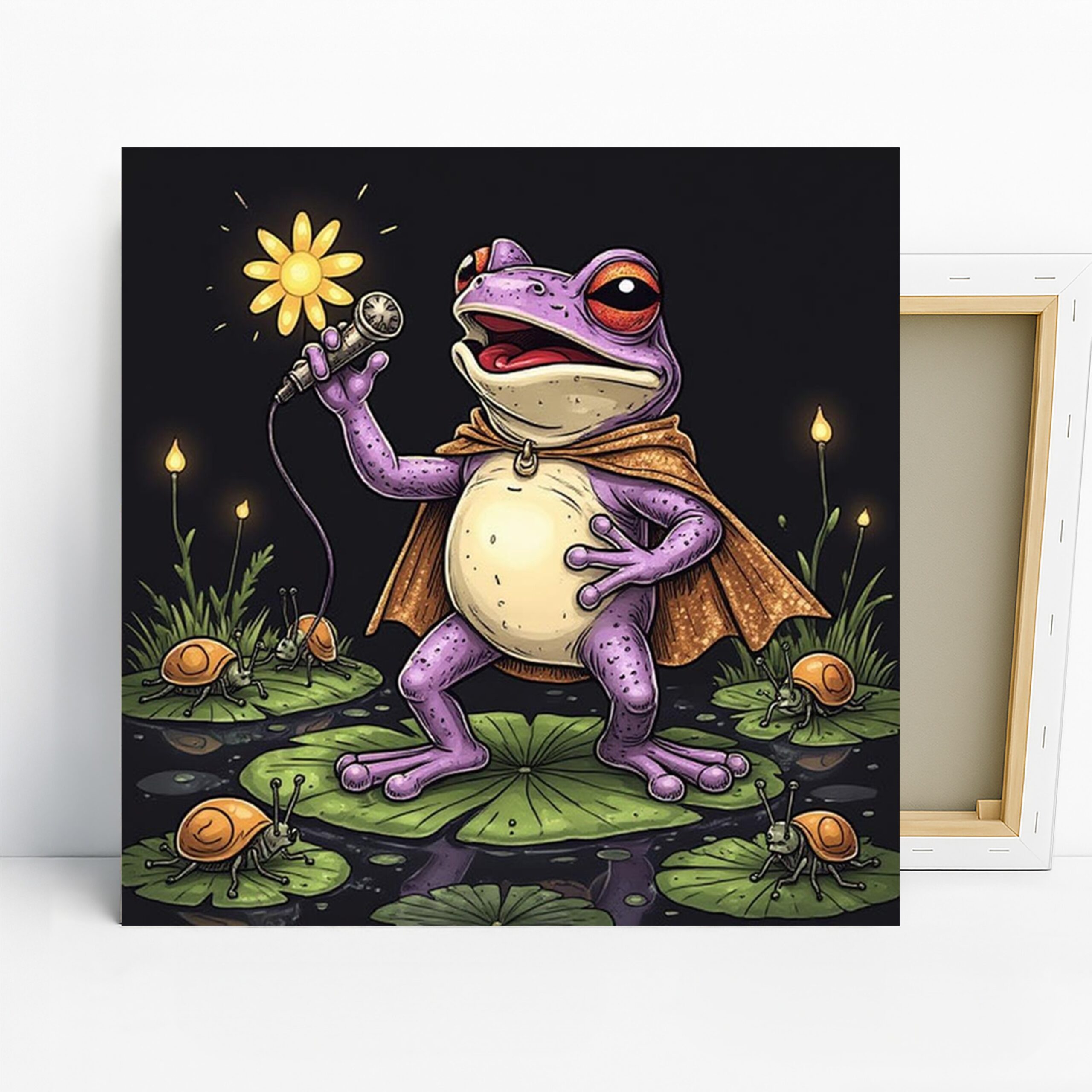 Singing Frog Art, Canvas or Poster, Whimsical Animal Decor, Living Room Bedroom Game Room Wall Art, Purple Orange Green Yellow, Wall Decor