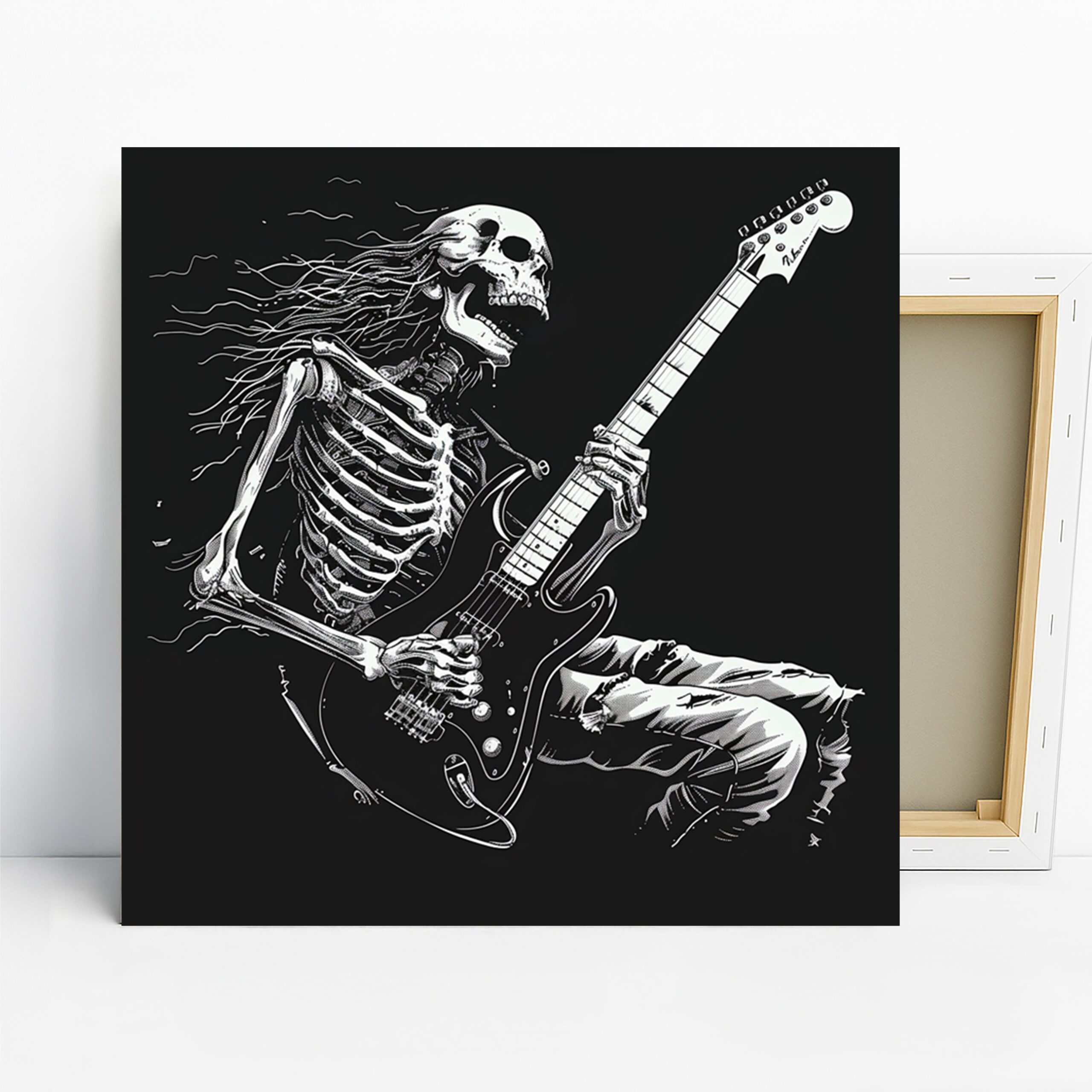 Skeleton Guitarist Art, Canvas or Poster, Music Contemporary Decor, Living Room Game Room Bedroom Wall Art, Black White Grey Modern Decor