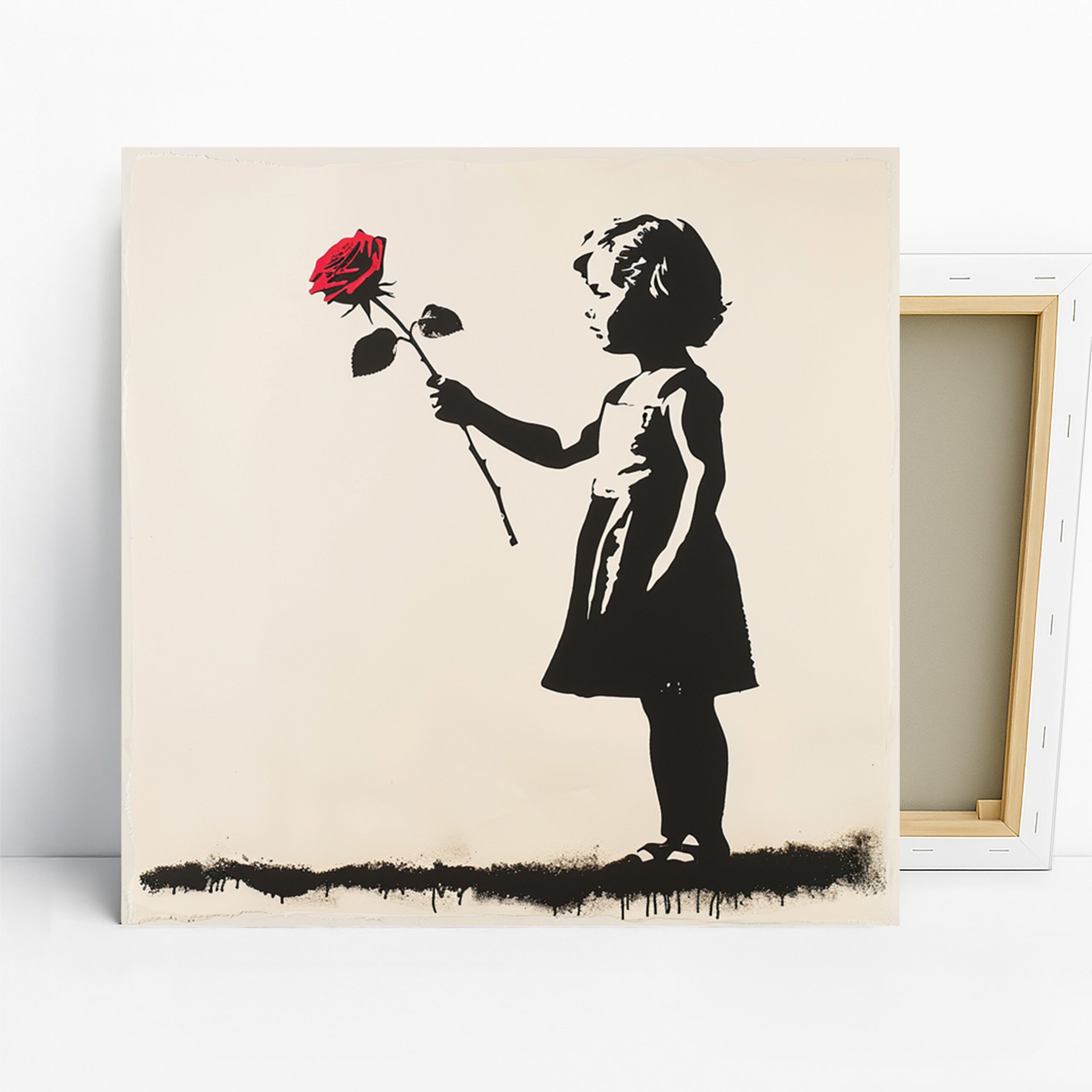 Girl with Red Rose Art, Canvas or Poster, Contemporary Street Urban Decor, Living Room Bedroom Office Wall Art, Black Red White