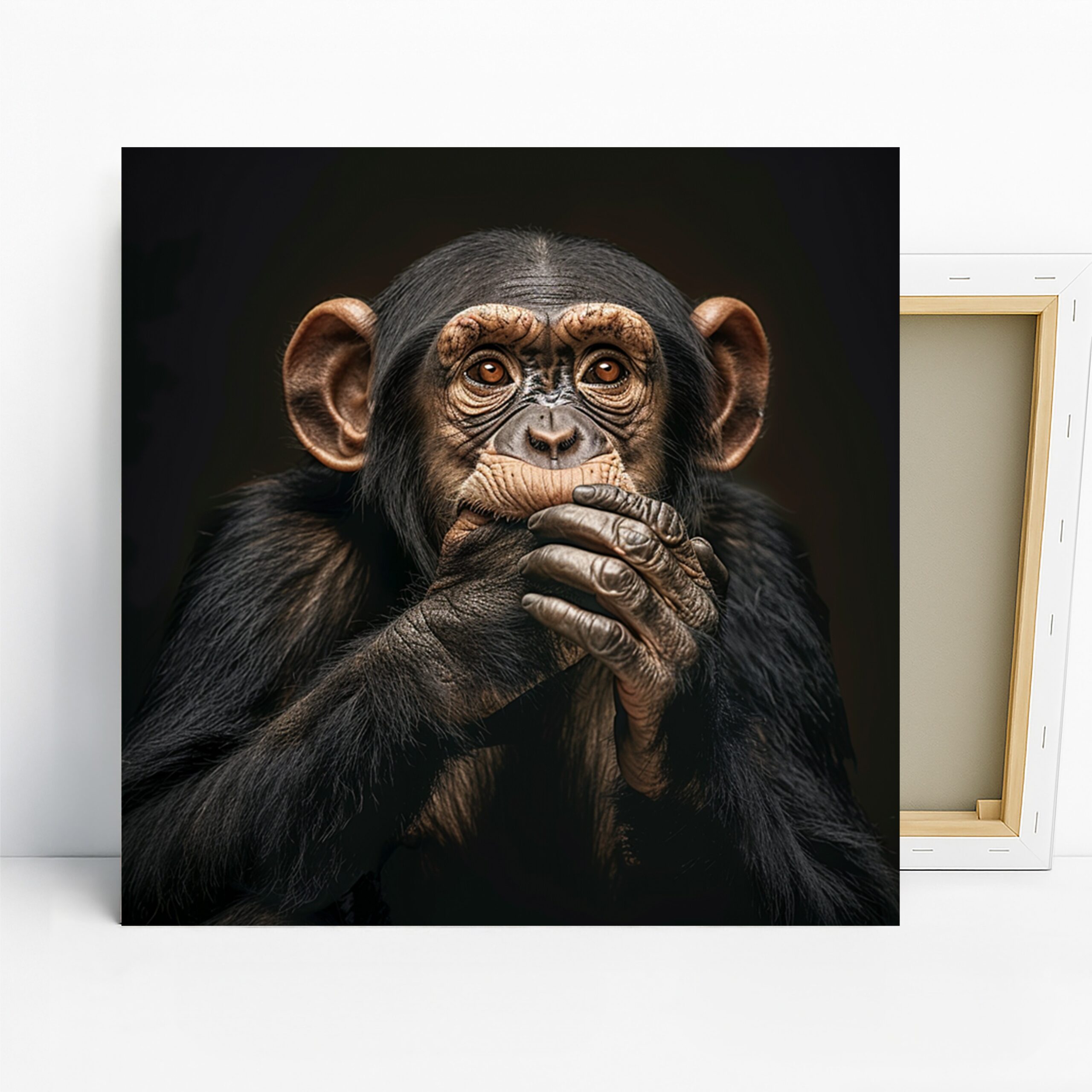 Chimpanzee Art, Canvas or Poster, Modern Rustic Decor, Living Room Office Bedroom Study Wall Art, Black Brown Orange and White
