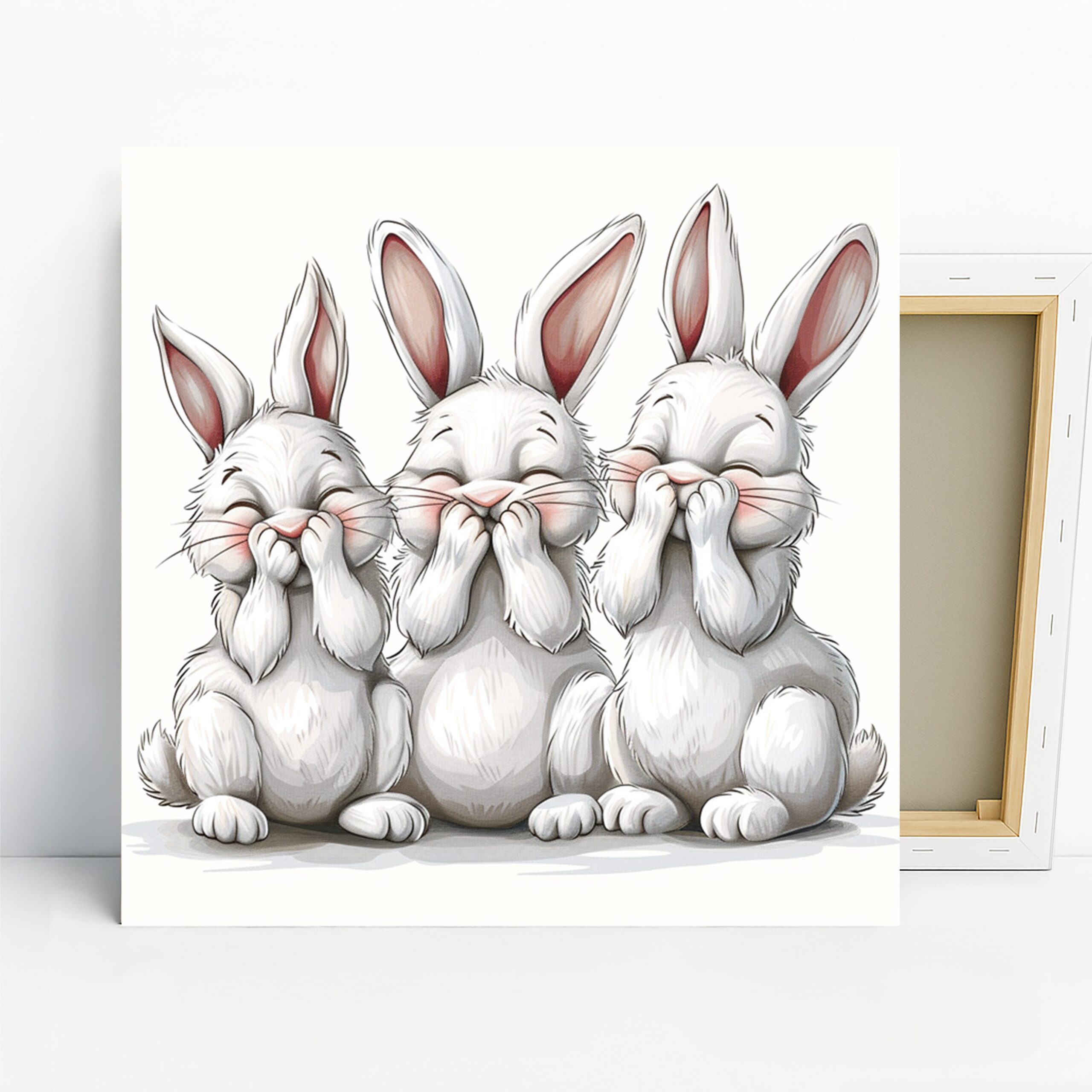 Bunny Art, Canvas or Poster, Whimsical Modern Decor, Nursery Children's Room Living Room Bedroom Wall Art, White Pink Grey