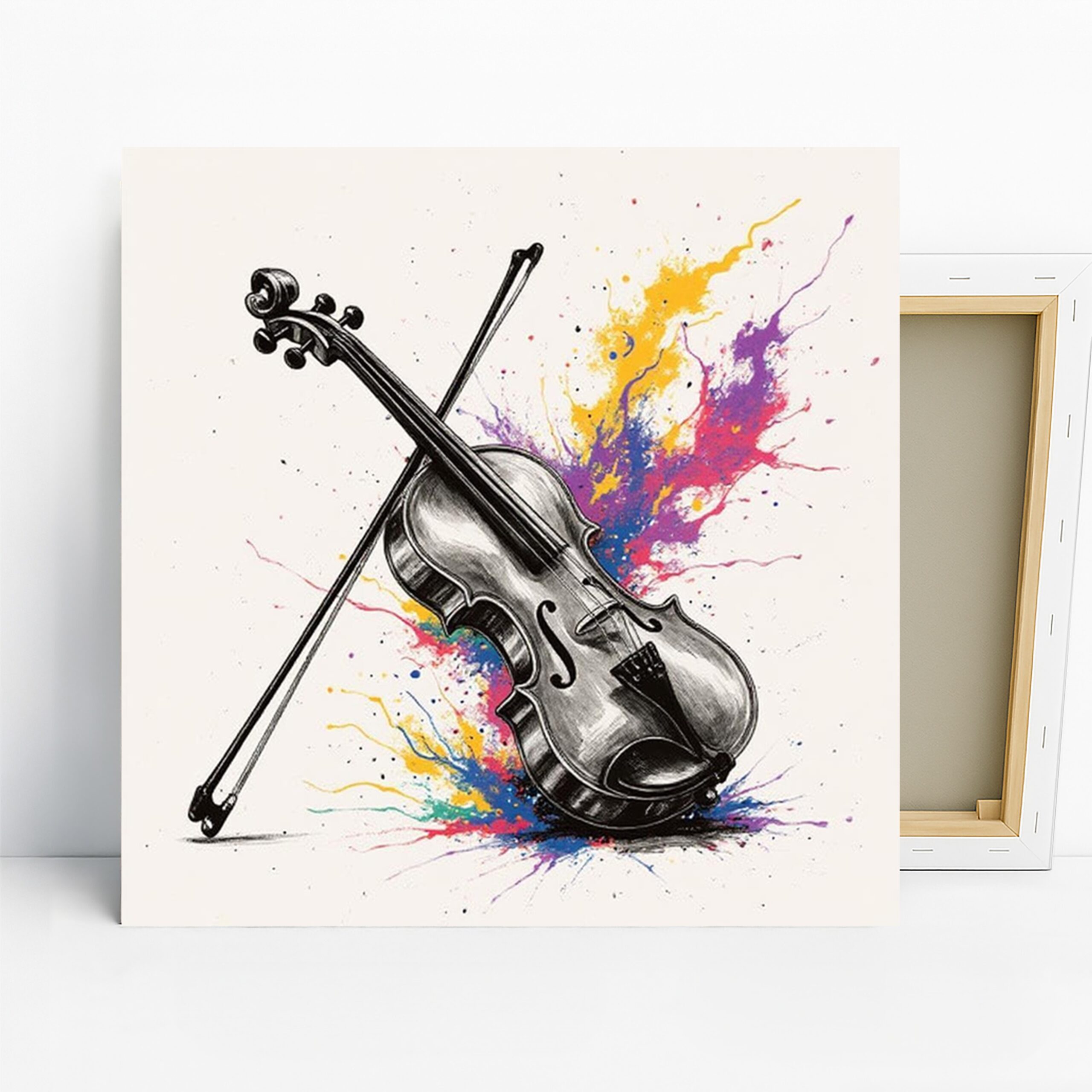 Vibrant Violin Art, Canvas or Poster, Whimsical Modern Decor, Living Room Bedroom Music Room Wall Art, Black White Yellow Purple