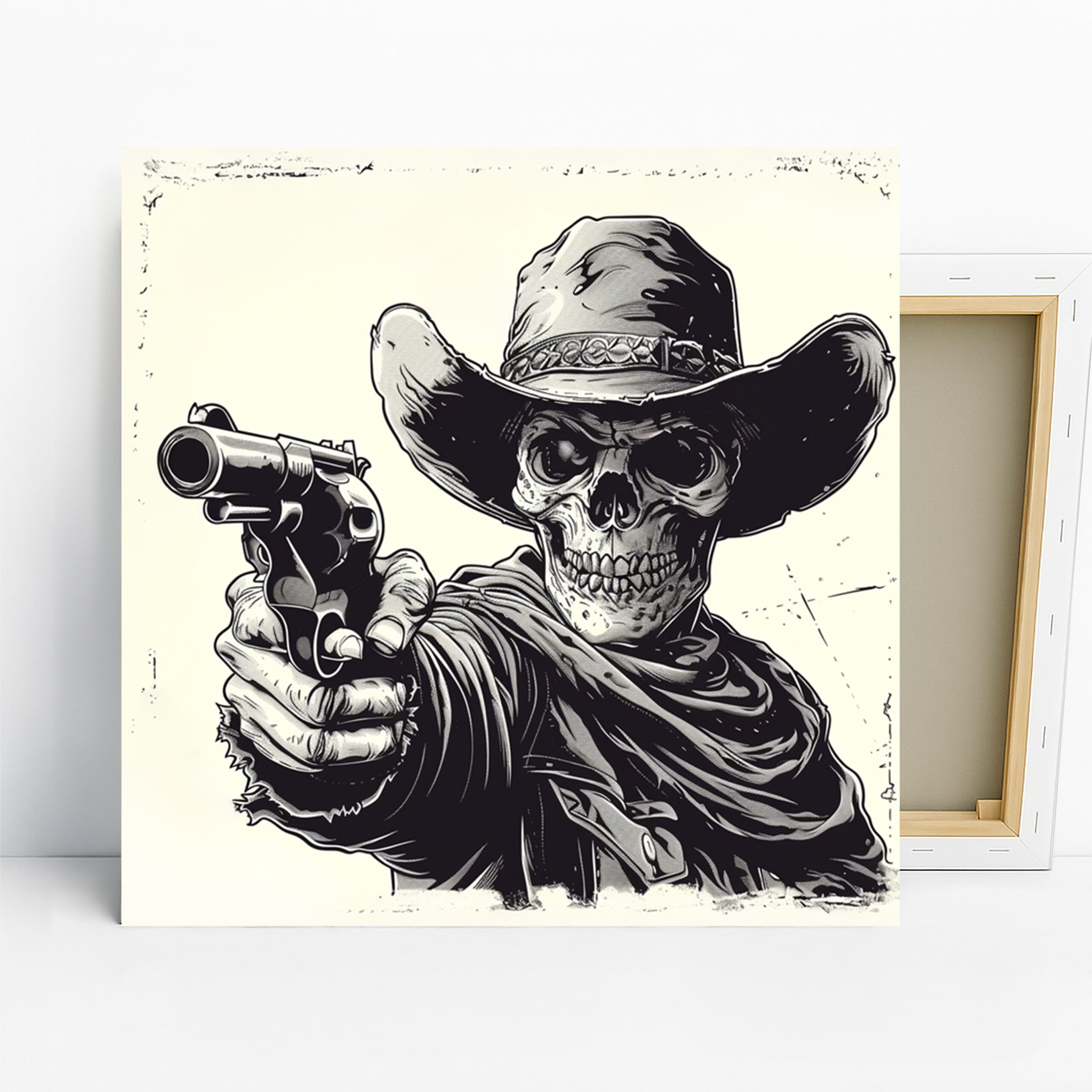 Cowboy Skull Art, Canvas or Poster, Street Vintage Rustic Decor, Game Room Home Theater Office Wall Art, Black White Grey Brown