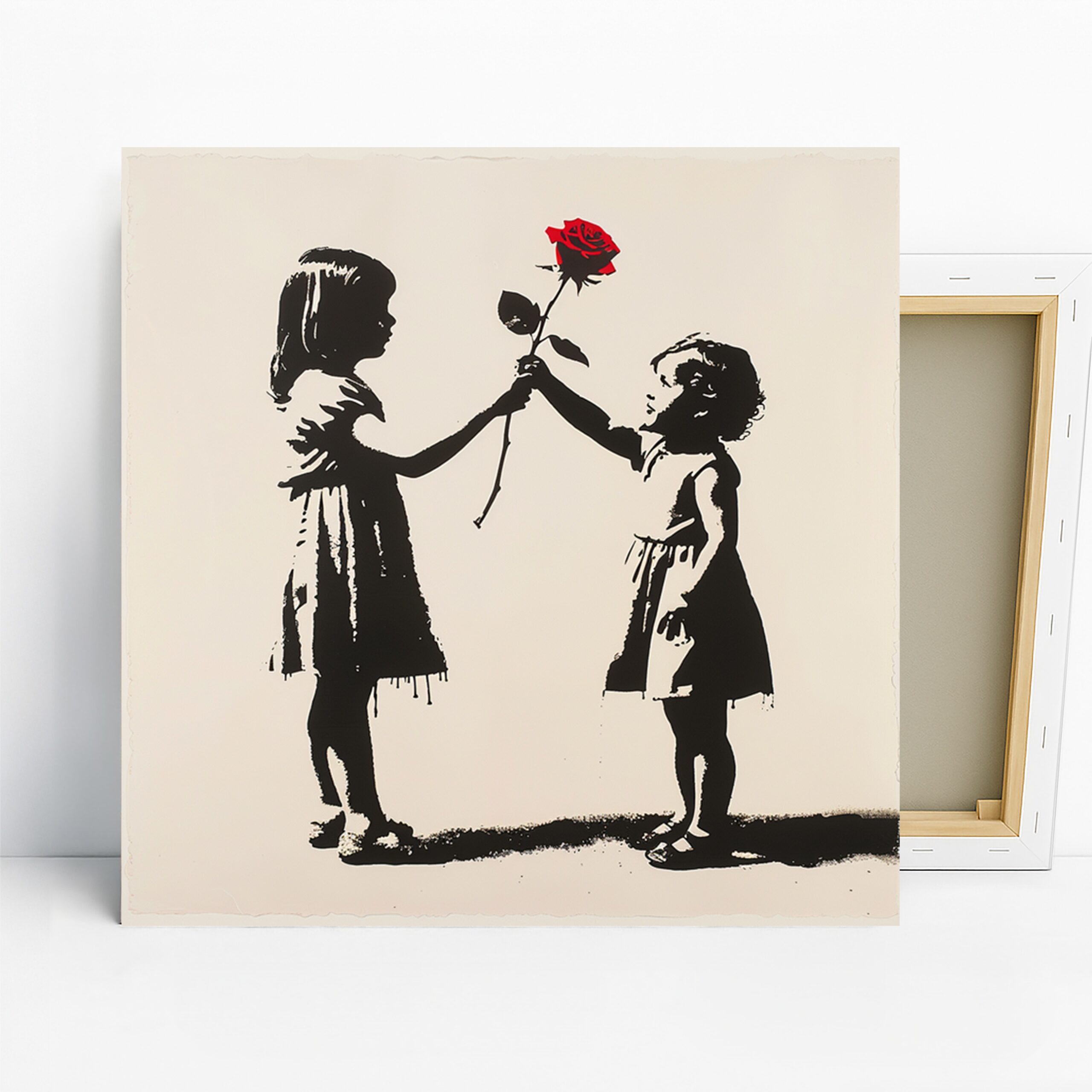 Red Rose Silhouette Art, Canvas or Poster, Street Contemporary Urban Decor, Living Room Bedroom Office Wall Art, Black Red White