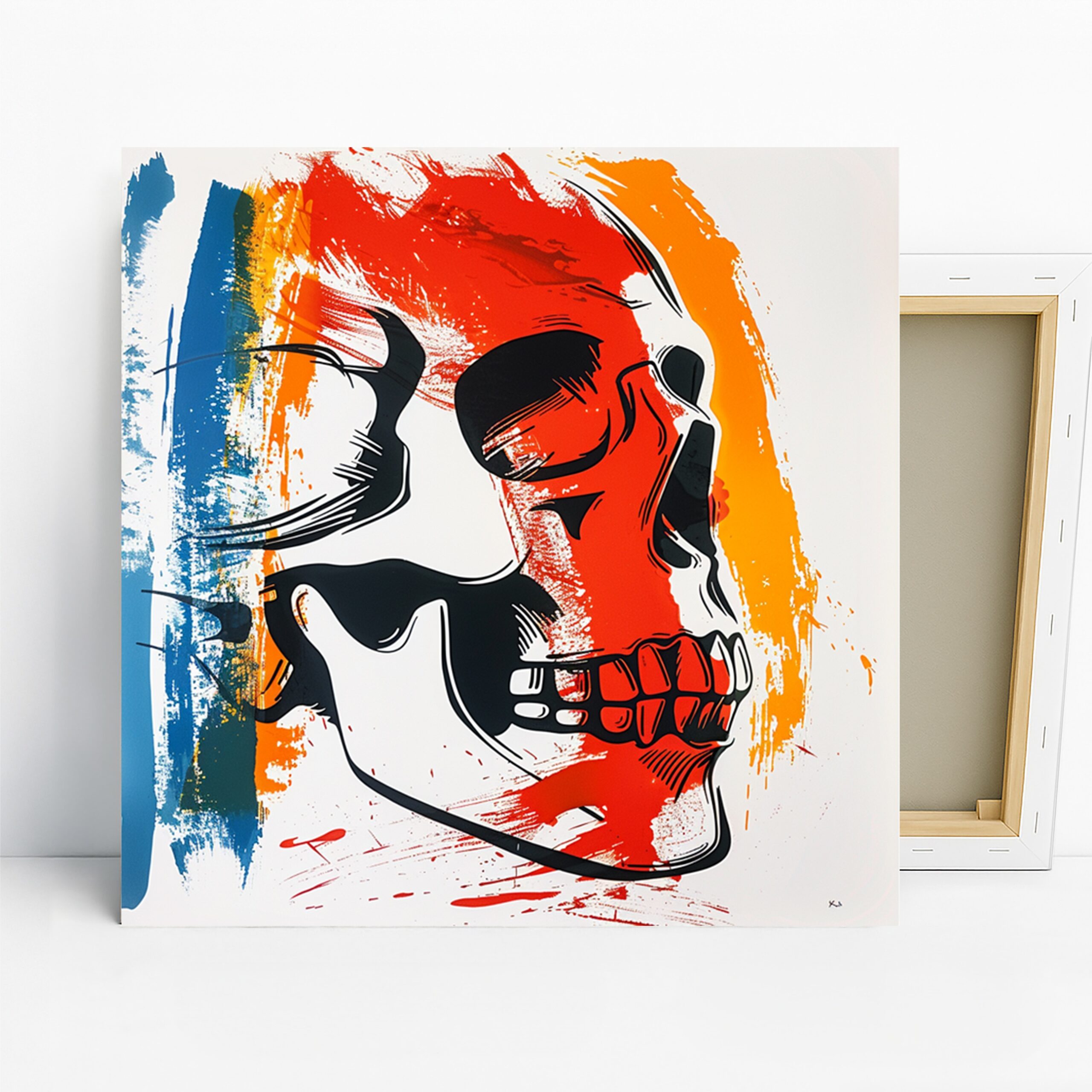 Vibrant Skull Art, Canvas or Poster, Pop Art Urban Decor, Living Room Office Game Room Wall Art, Red Black Orange and Blue