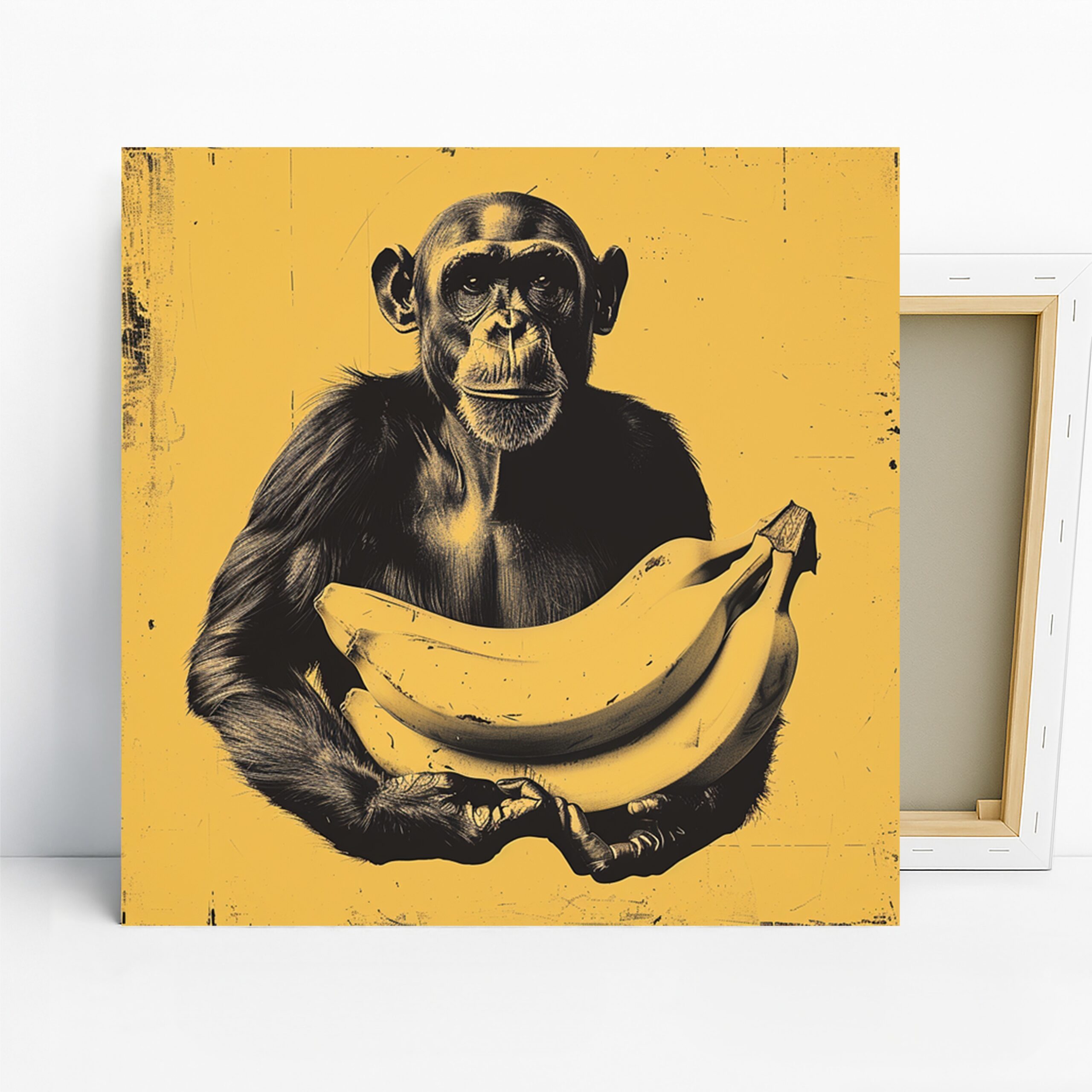 Chimpanzee Art, Canvas or Poster, Contemporary Whimsical Decor, Living Room Office Game Room Children's Room Wall Art, Yellow Black White